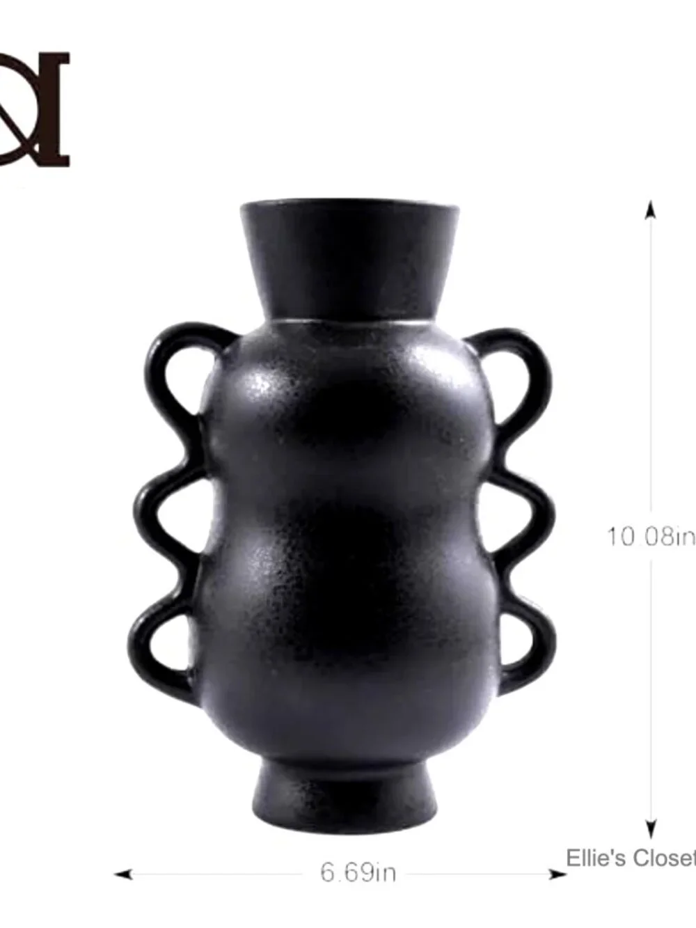 Ceramic Vase with Wave Handles, 10'' Tall Home Decor for Table, Bookshelf,